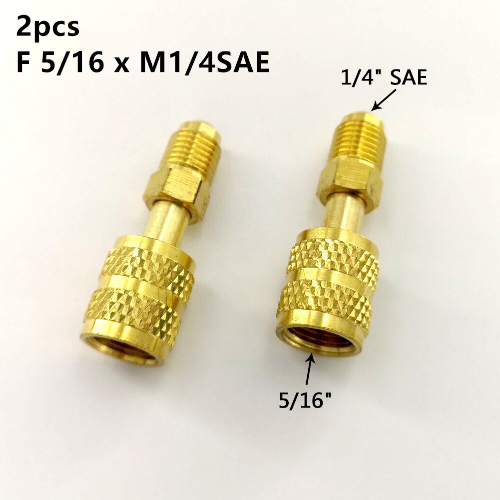 2Pcs Air Conditioning Adapter Male 5/16" SAE Female 1/4" SAE For R410 R32 Adapter Air Conditioning Refrigerant Repair Fluoride: B
