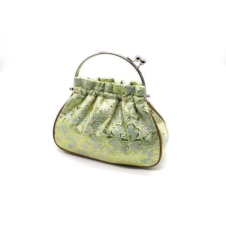 Alasir Damask Wallet Ladies Clip Silk Bag Chinese Style Cheongsam Handbags Women Evening Clutches Handmade Vintage Bucket Bag: light green