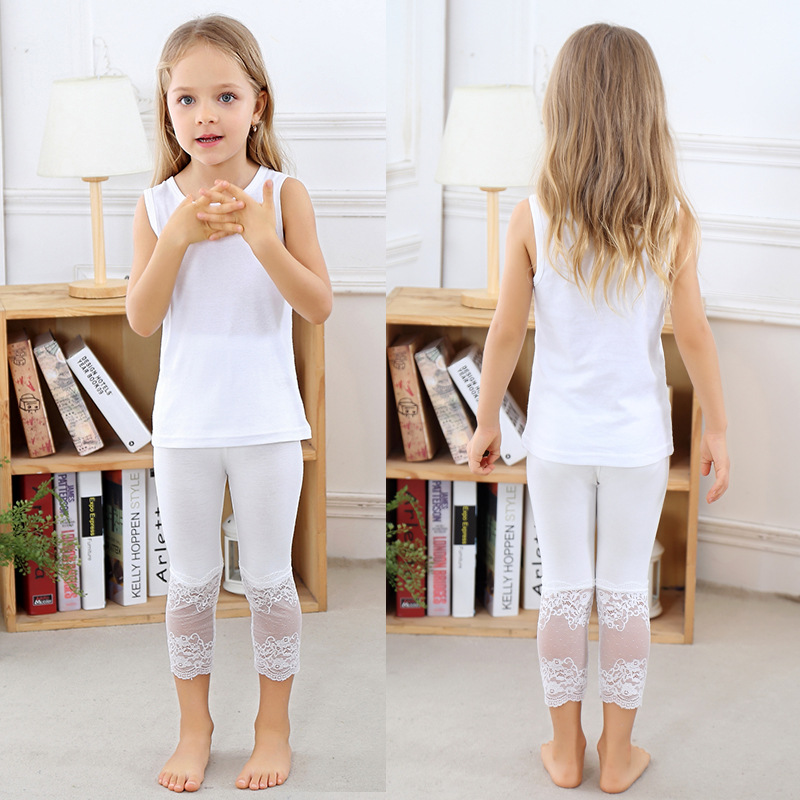 Broek Leggings Capri Zomer Modale Kant Kinderen Meisjes Stiksels Candy-kleurige Leggins