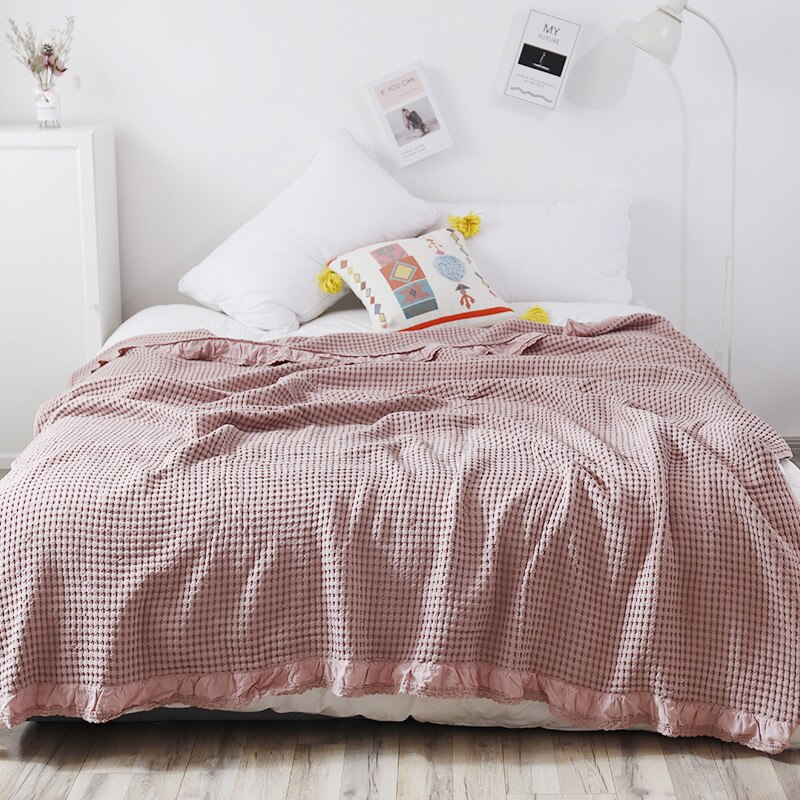 Couvre-lit en mousseline de coton gaufré, couvre-lit d&#39;été en dentelle, respirant, gris, rose, doux et , Plaid sur le lit, le canapé: Deep Pink / 110x160cm