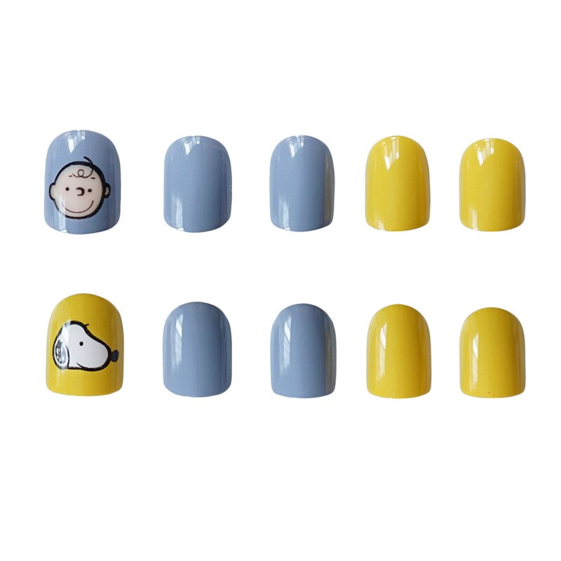 24 Stuks Nep Nagels Voor Meisjes Smog Blauw Cartoon Leuke Mensen Kunstmatige Nep Nagels Diy Manicure Stickers Met Lijm Nail art Dl