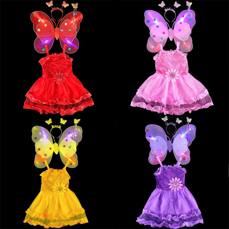Kids Meisjes Fee Prinses Vlinder Hoofdband Vleugels Wand Sticks Jurk Kostuum Cosplay Props Verjaardagsfeestje Jurk Decor Purim