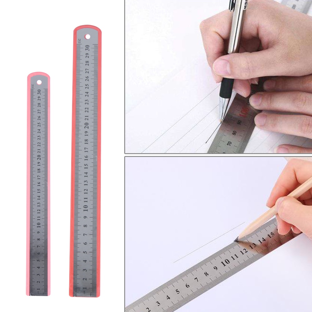 30cm 12"/50cm 20" Precision Metal Measuring Tool Student Stationery Straight Ruler Metric Imperial Stainless Steel Double Sided