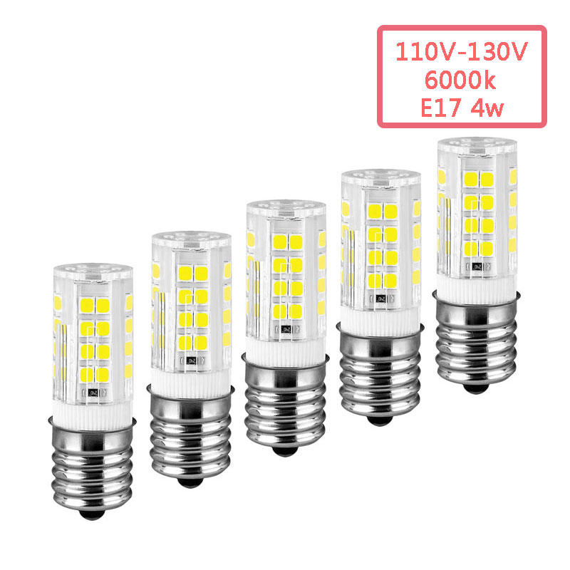 Pack of 5 Ceramic E17 110-130V 4W 6000K LED Bulb for Microwave Oven Freezer Appliance Light Lamp Spare Parts for Microwave