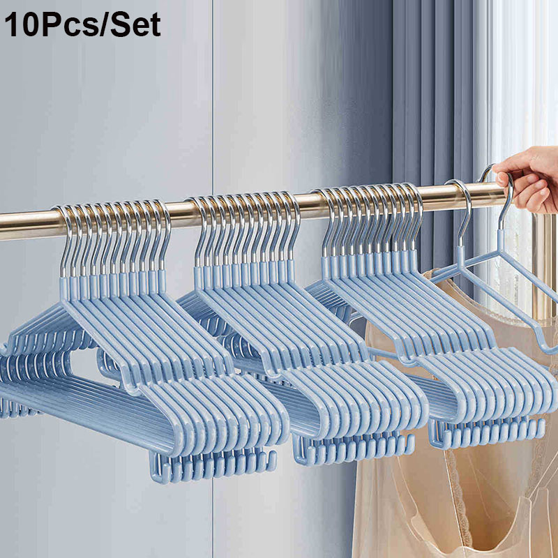 10 pçs roupas cabide de metal doméstico casaco calças cabide traceless antiderrapante cabides duráveis cabides fortes para organização: Azul