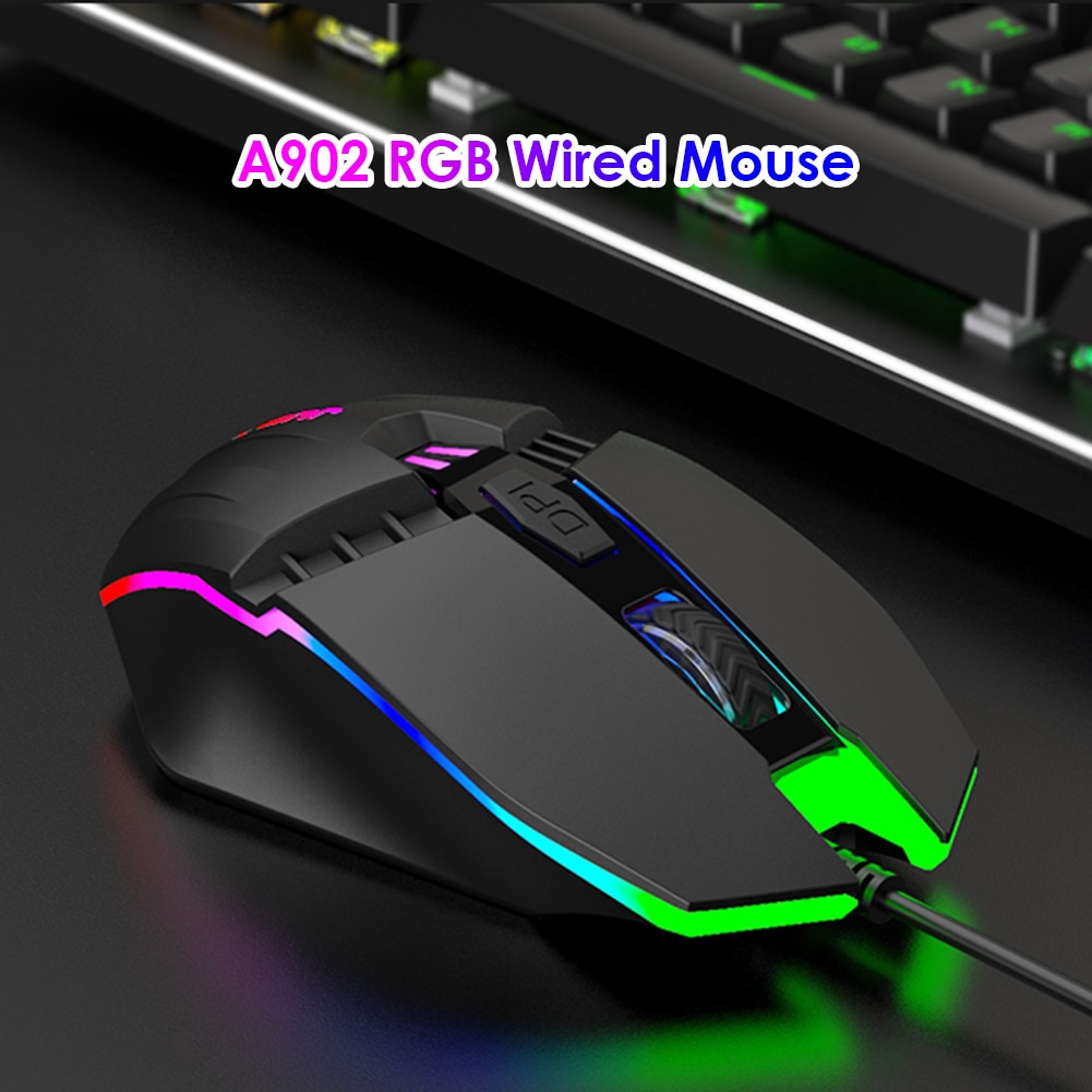 A902 Gaming Mouse RGB Backlit USB Wired Optical Mice Office Caring Computer Supplies for Desktop Laptop Computer