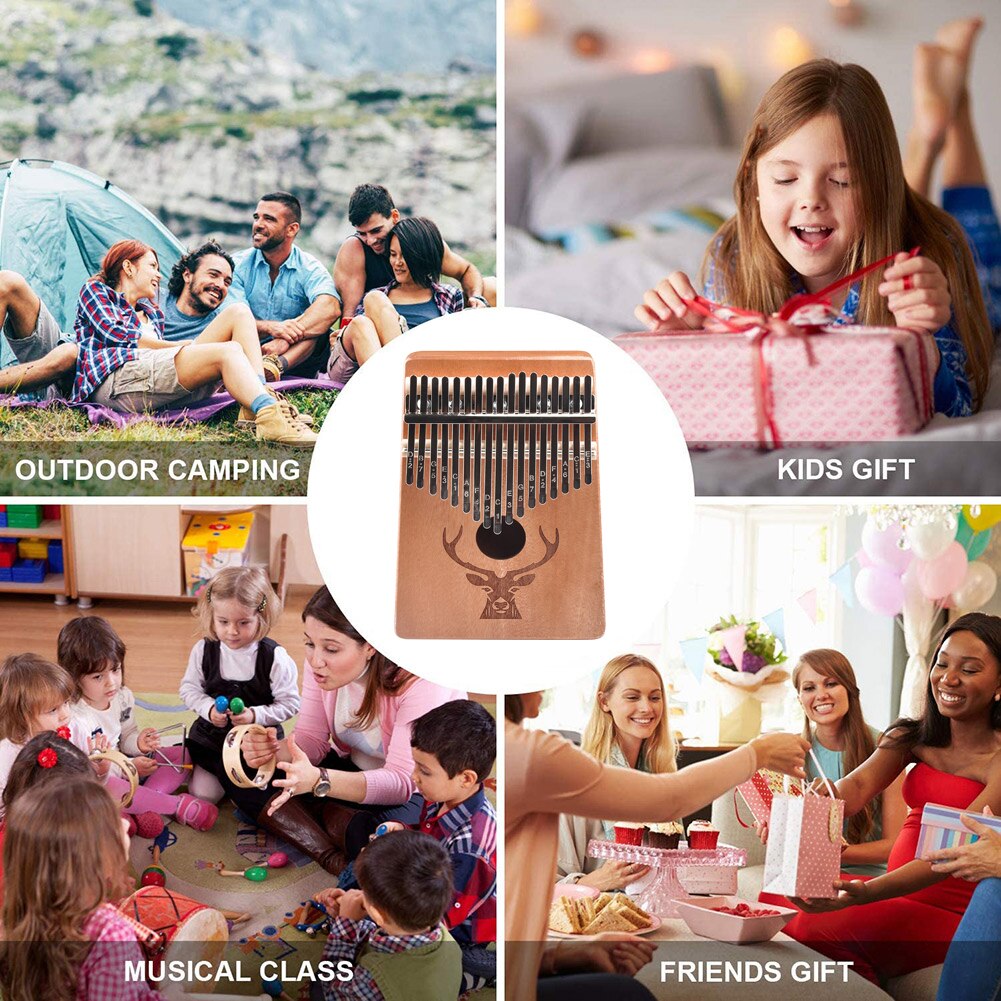 17-Key Kalimba Wood Thumb Piano Set, Mbira Body Instrument, Mahogany, Deer Head Luxury Set, Suitable For Beginners