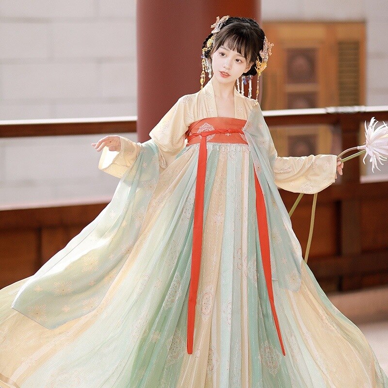 Chinese Traditionele Hanfu Kostuum Vrouw Oude Oosterse Prinses Jurk Tang-dynastie Dance Wear Patchwork Chiffon Fee Kostuum