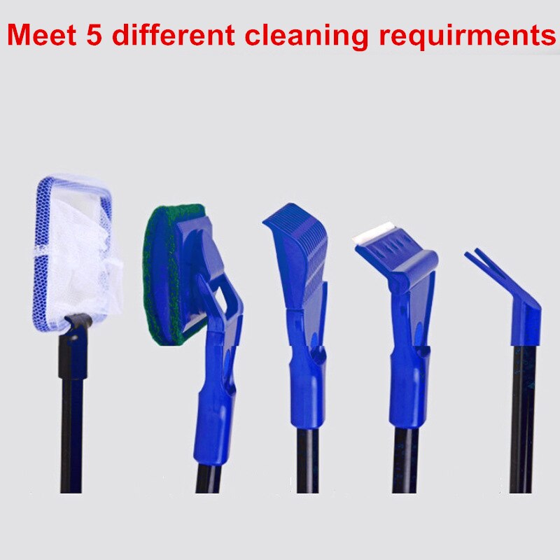 5 In 1 Aquarium Cleaning Tools Aquarium Tank Schoon Set Fish Net Grindhark Algen Schraper Vork Spons Borstel Glas cleaner