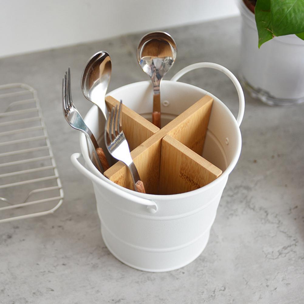 Soporte de utensilios de cocina Retro, gran capacidad, de acero inoxidable, 4 rejillas, cuchara, tenedor, palillos, organizador de cocina