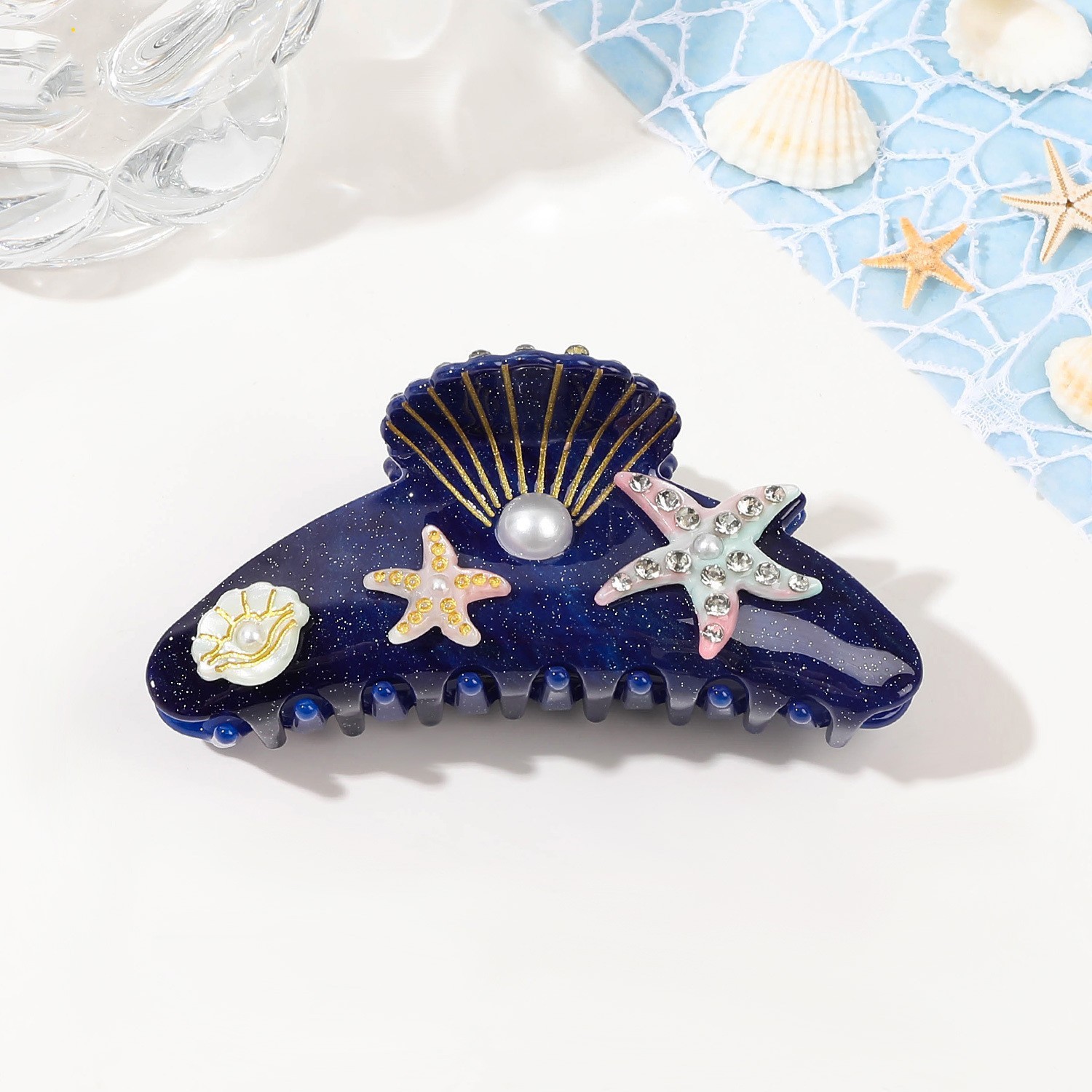 YHJ-garra para el pelo de estrella de mar para mujer, pinza para el pelo de acetato con diamantes de imitación, joyería de vacaciones, pinzas para el pelo, accesorios para el cabello: Borgoña