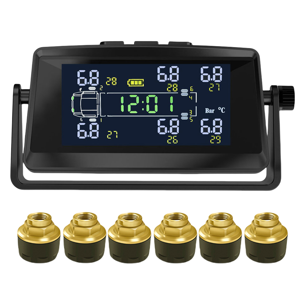 Reifendruckkontrollsystem mit 6 sensoren, usb/Solar--tpms für wohnmobile, anhänger und lkw: Blau