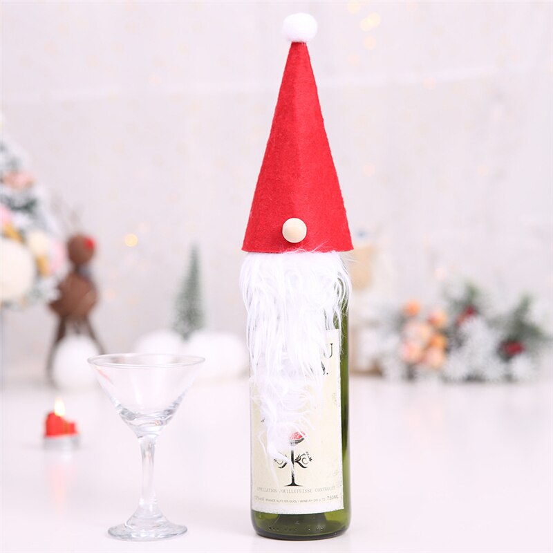 År dekorationer xmas vinflaske dække år gnome vin flaske ornament nordisk jord gud julebord dekorationer: Rød