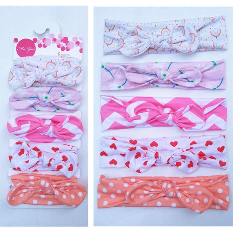 5 stuks/set schattige strikken baby hoofdband bloemenprint zachte baby meisjes hoofdbanden elastische haaraccessoires prinses baby haarband tulband: 7