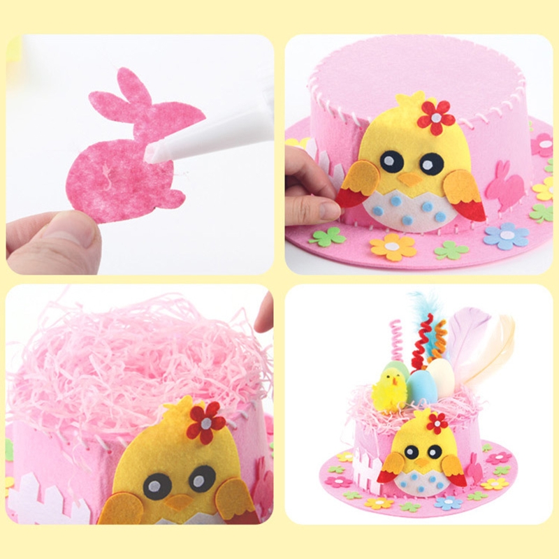 Children DIY Easter Non Woven Fabric Hat Kit Bunny Egg Material Kit Handmade Crafts for Kid Cartoon Party Y5GB