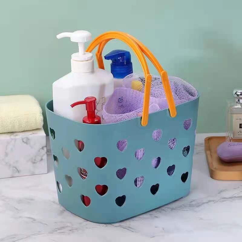 Portable Shower Caddy Tote Heart Shaped Hollow Plastic Storage Basket with Handle Box Organizer Bin for Bathroom Pantry Kitchen