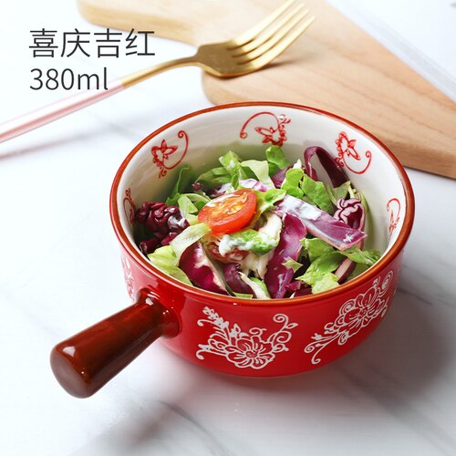 Japanse Stijl Kleine Kom Met Handvat Enkel Kind Creatieve Een Persoon Voedsel Leuke Kom Servies Keramische Instant Noodles LB42704: B