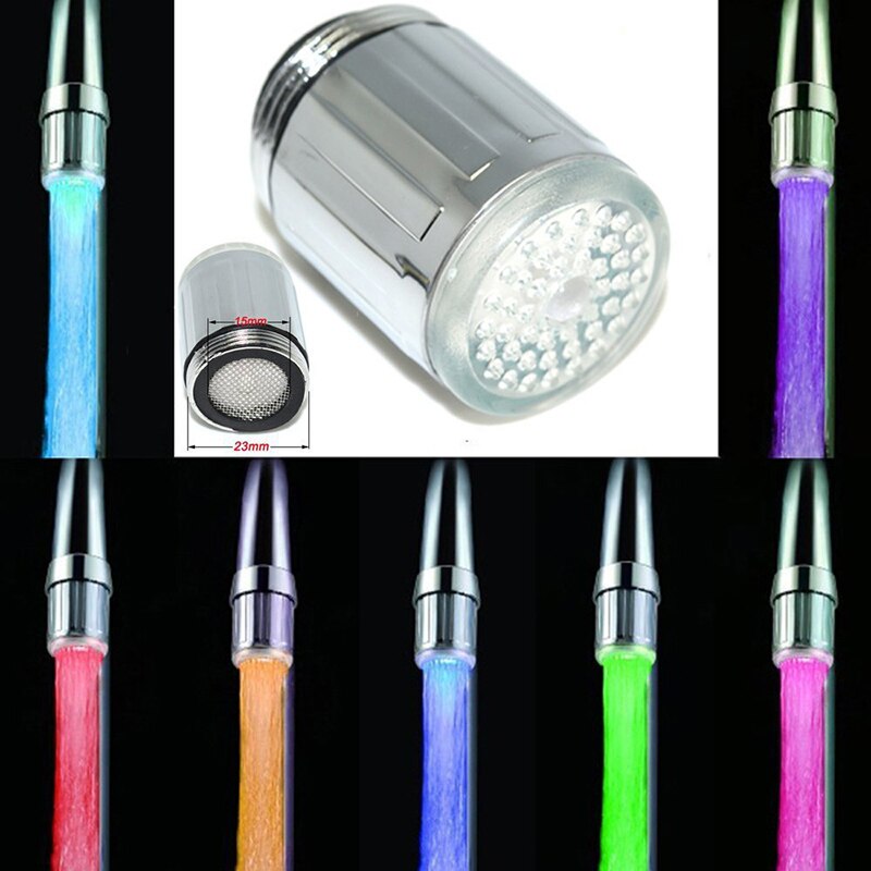 Keuken Bad Led Light Water Kraan Douche Kraan Kraan Nozzle Head 7 Kleuren Veranderen Temperatuur Sensor Licht Kraan Led Thuis decro: 7 colors