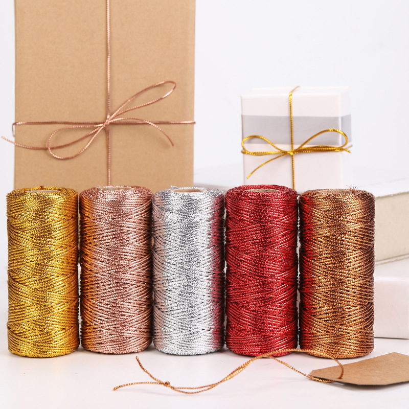 Cuerda de hilo dorado de 100M, lazos de cinta para manualidades, cordón de macramé, costura, envoltura de , hilo trenzado, decoración textil para el hogar, 1,5mm