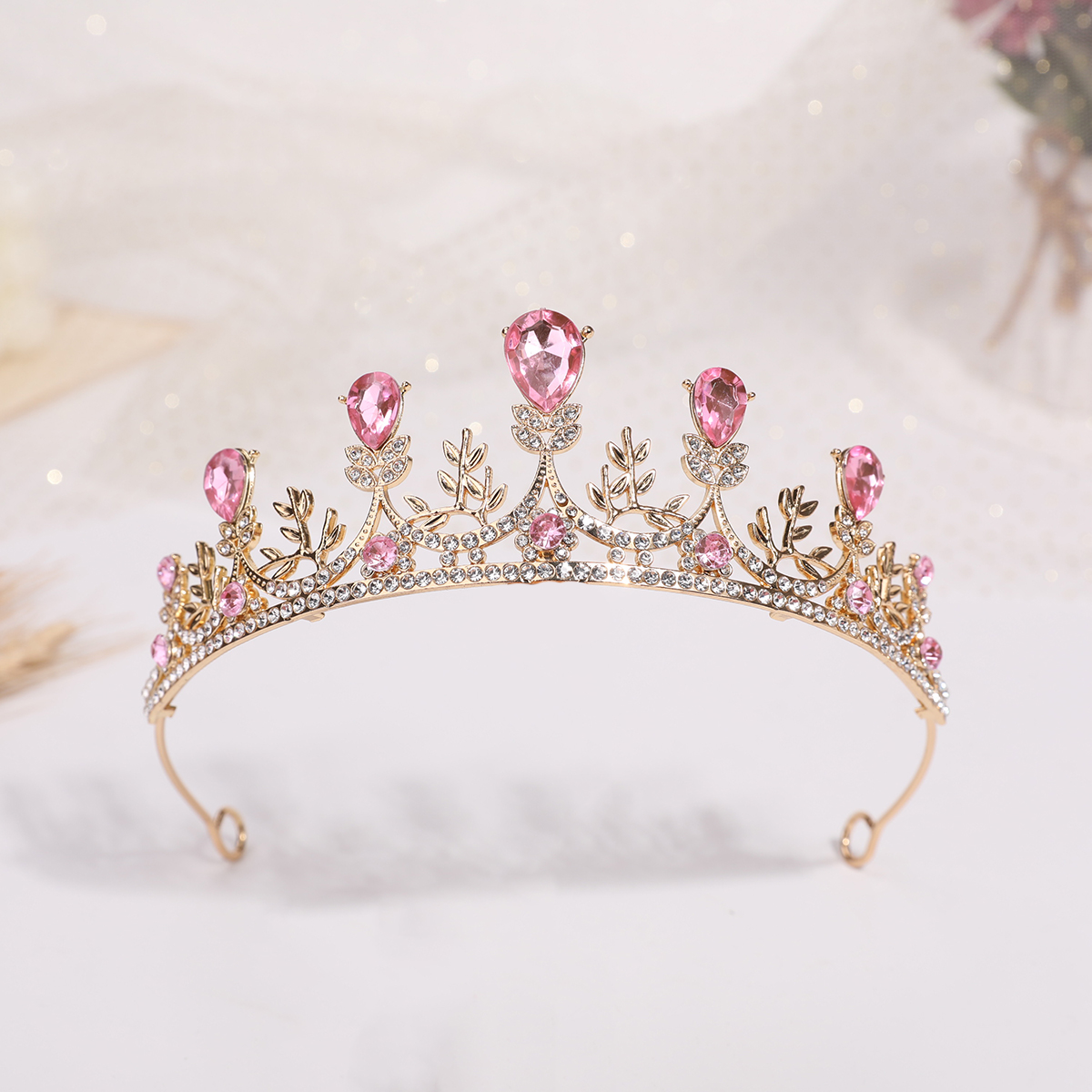 Braut goldene Krone Diamant Hochzeit Haarschmuck Brautkleid mit Schmuck Geburtstag Tiara Krone Zubehör.: Rosa