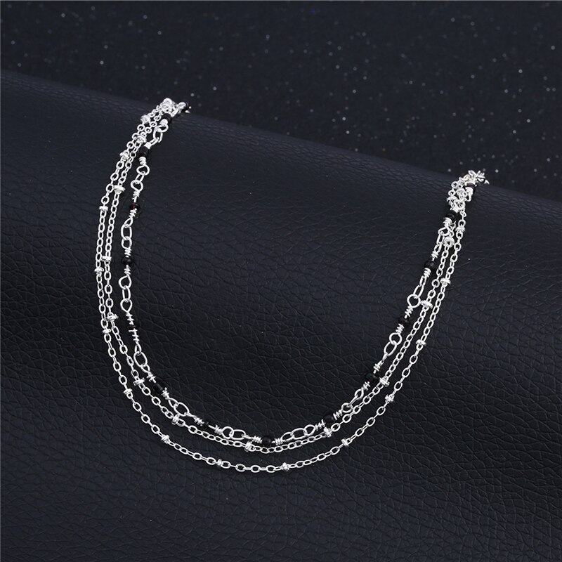 Bracelets de cheville en argent Sterling 925 pour femmes, bijoux multicouches, tendance, pour filles, bijoux de fête, 1B156