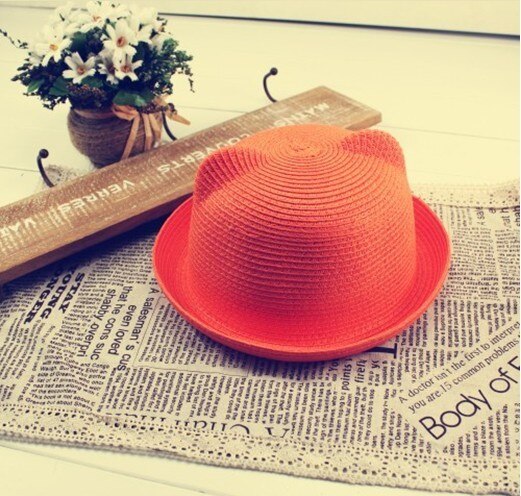 Women Wide Large Brim Floppy bohemia cat ear bunny ear adult Sun Straw Hat Cap: orange