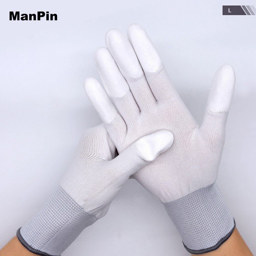 Guantes de fibra de carbono con revestimiento de PU, protectores para dedos, herramienta de reparación de tabletas y teléfonos móviles, trabajo manual electrónico antiestático: 1 pair L