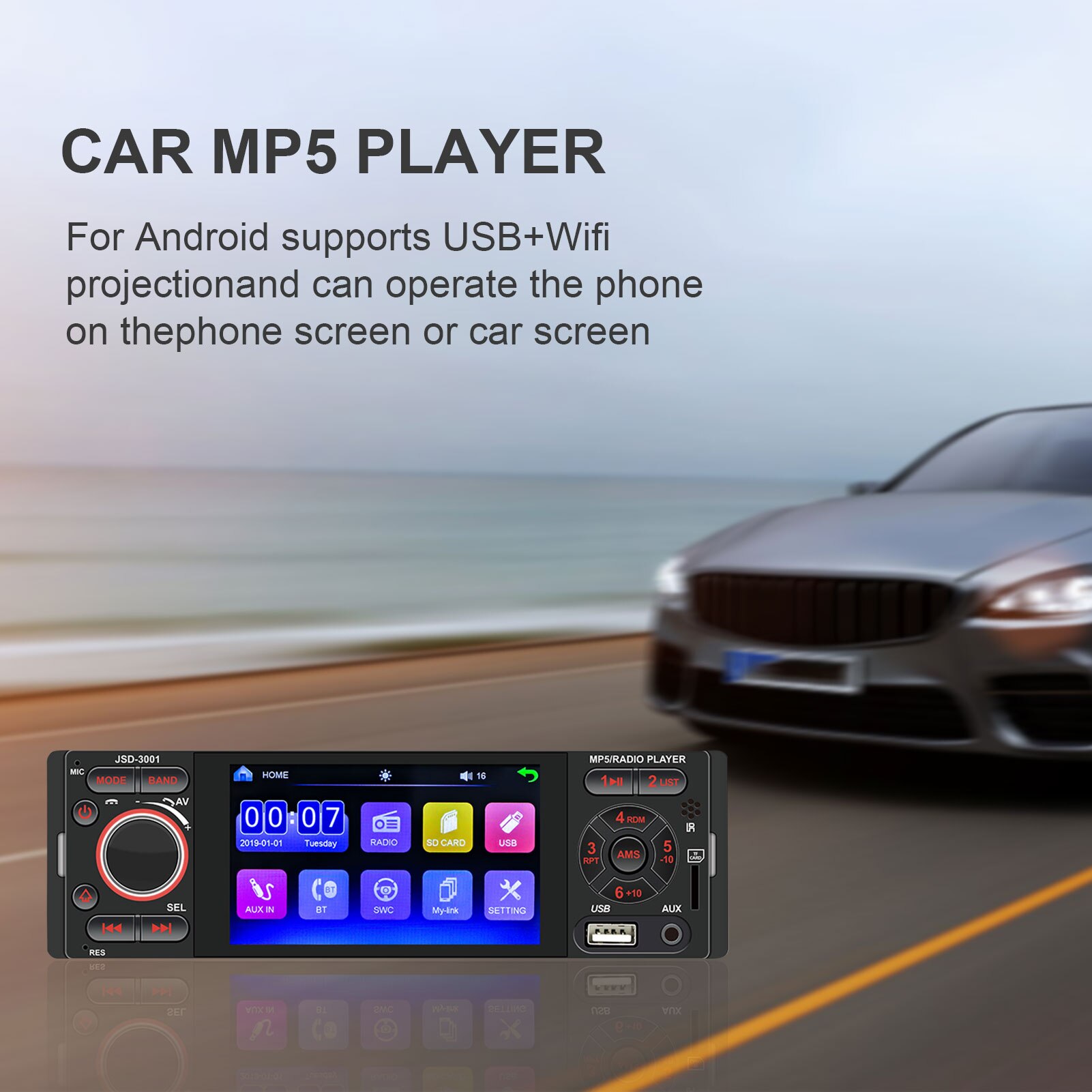 4.1 Inch Capacitive Screen Bluetooth Stereo Touch Screen Radio Support IOS And Android System Mirroring Connection Rear View