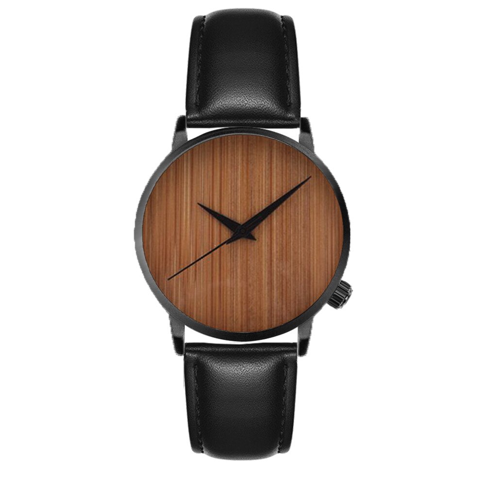 Zegarek Damski Vrouwen Horloges Creatieve Persoonlijkheid Houten Sleek Wijzerplaat Quartz Polshorloge Europese Zonder Digitale Herenhorloge Reloj: Black