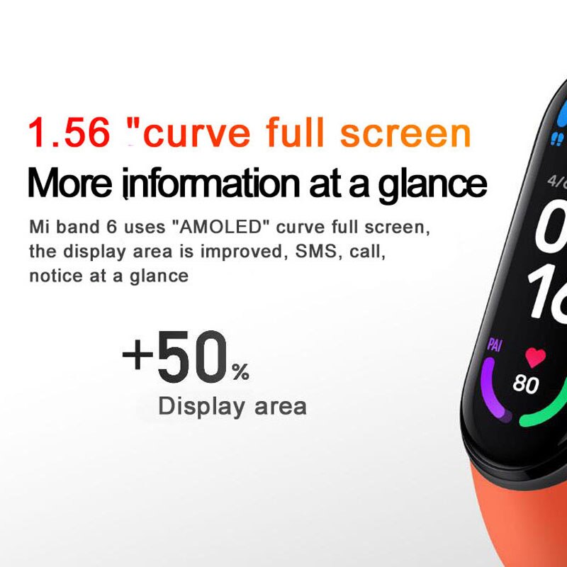 Xiaomi-pulsera inteligente Mi Band 6, dispositivo con control del ritmo cardíaco y del oxígeno en sangre, Pantalla AMOLED a Color de 1,56 pulgadas, Bluetooth, 5 colores