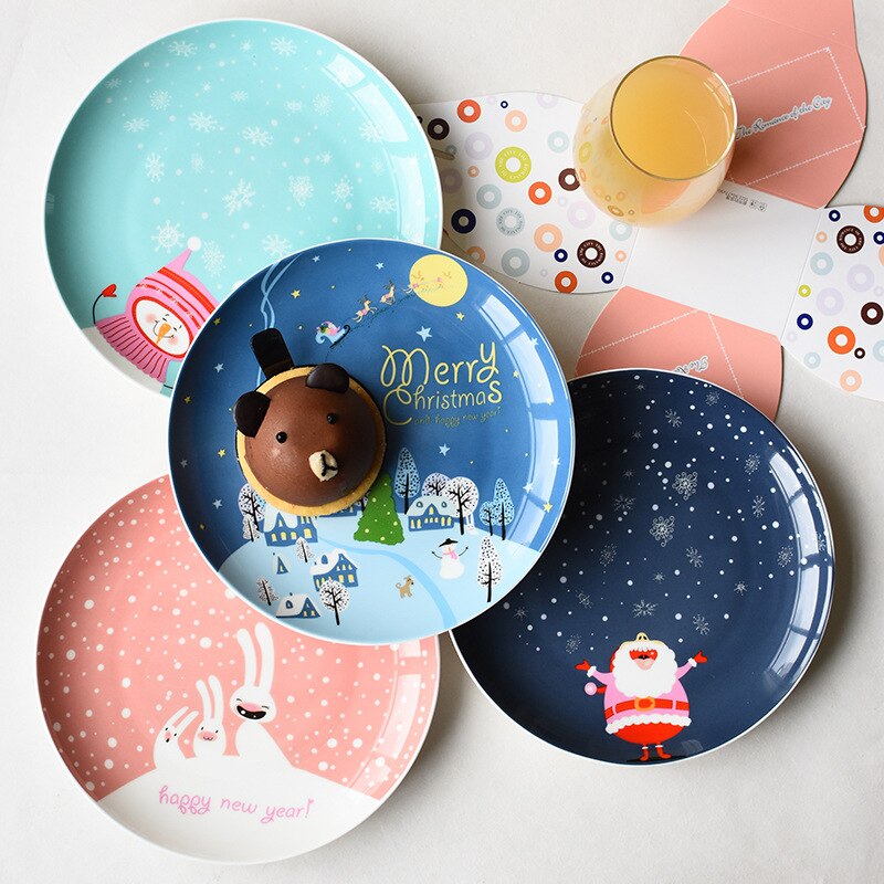 Assiette en céramique noël style occidental dessin animé peint à la main petit déjeuner bonhomme de neige bol cuisine ménage nourriture assiette vaisselle