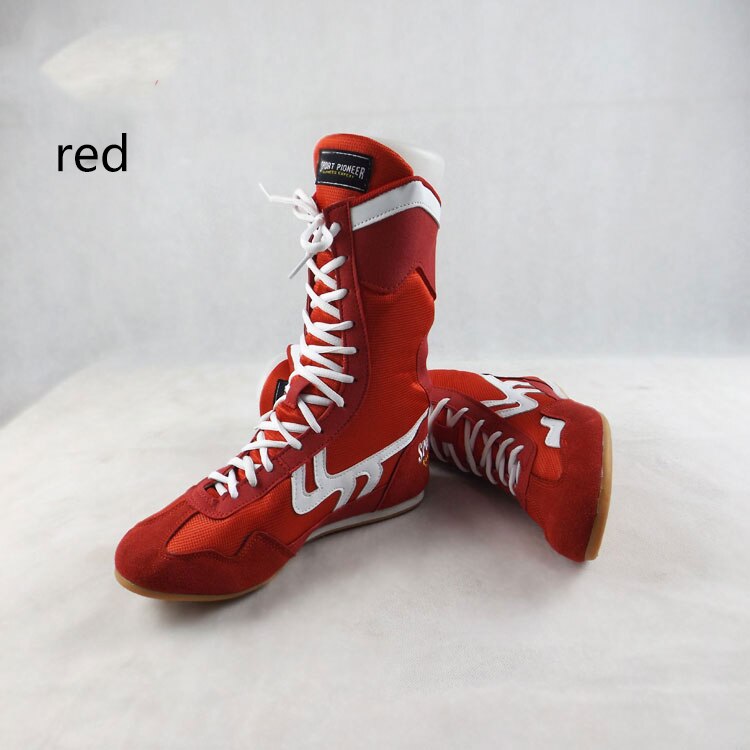 [TB09 boxing shoes Sanda training wrestling shoes for men and women fighting shoes high to help non-slip training s: red / 37