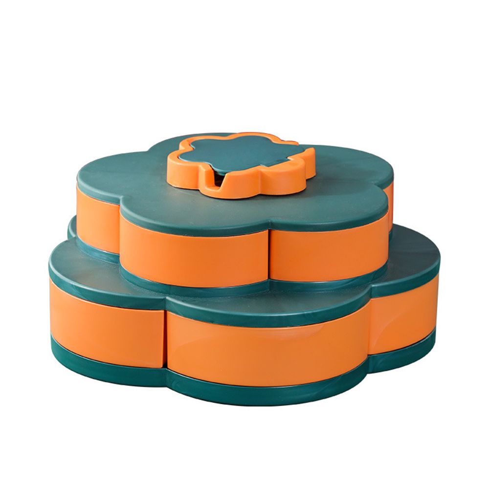 Boîte à bonbons rotative à pétales, plateau à fruits en forme de fleur à double couche contenant plateau à fruits secs en plastique multifonctionnel: Green