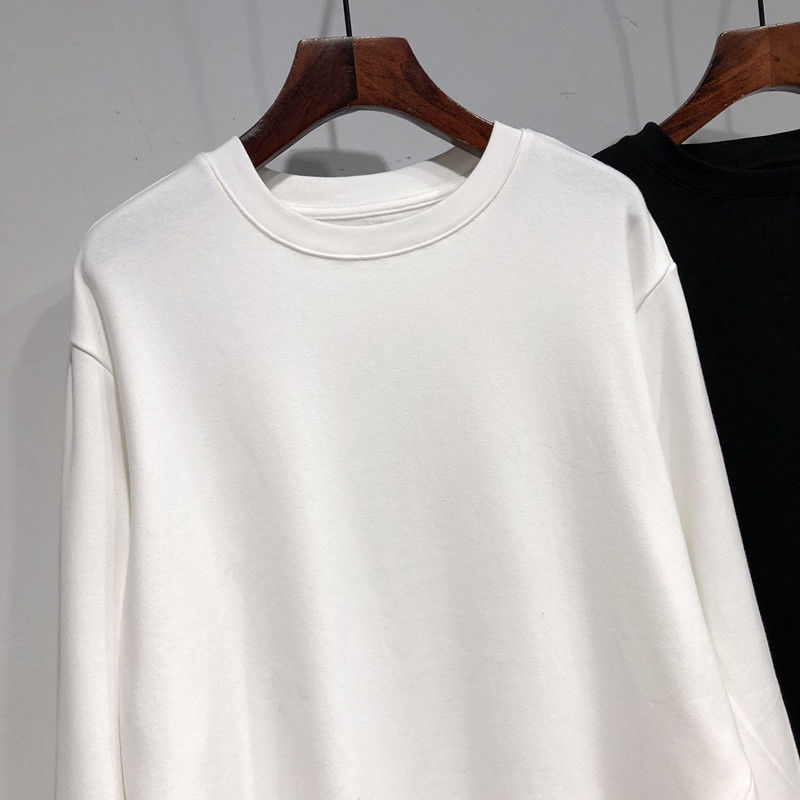 Herfst Winter Mode Effen Kleur Casual Lange Mouw T-Shirts Vrouwen Losse Elegante Halflange Pullovers Plus Fluwelen Warme Tops: XL / WHITE