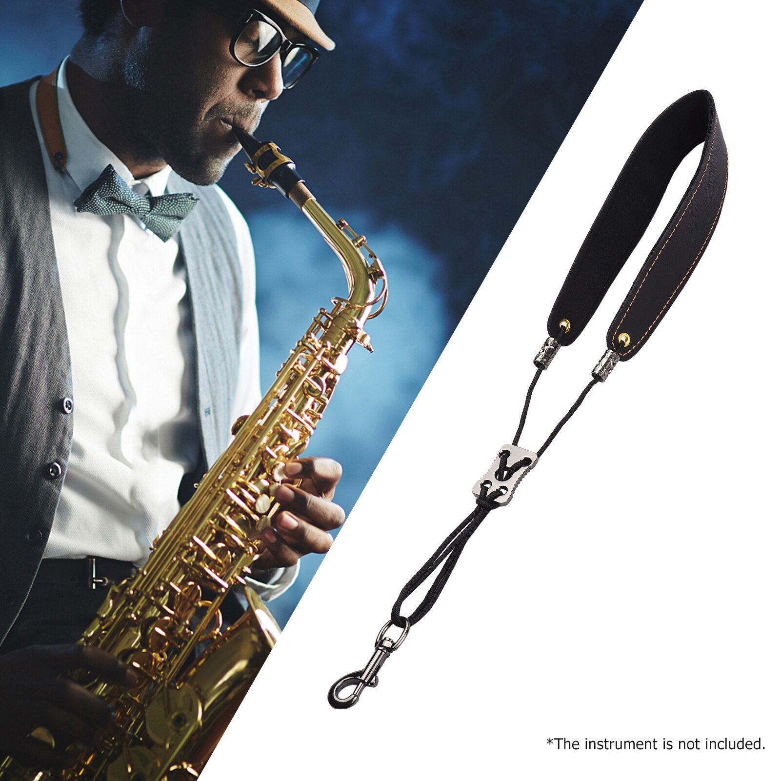 Verstelbare Saxofoon Draagriem Zachte Lederen Gewatteerde Sax Riem Met Metalen Haak Voor Saxofoons Klarinetten