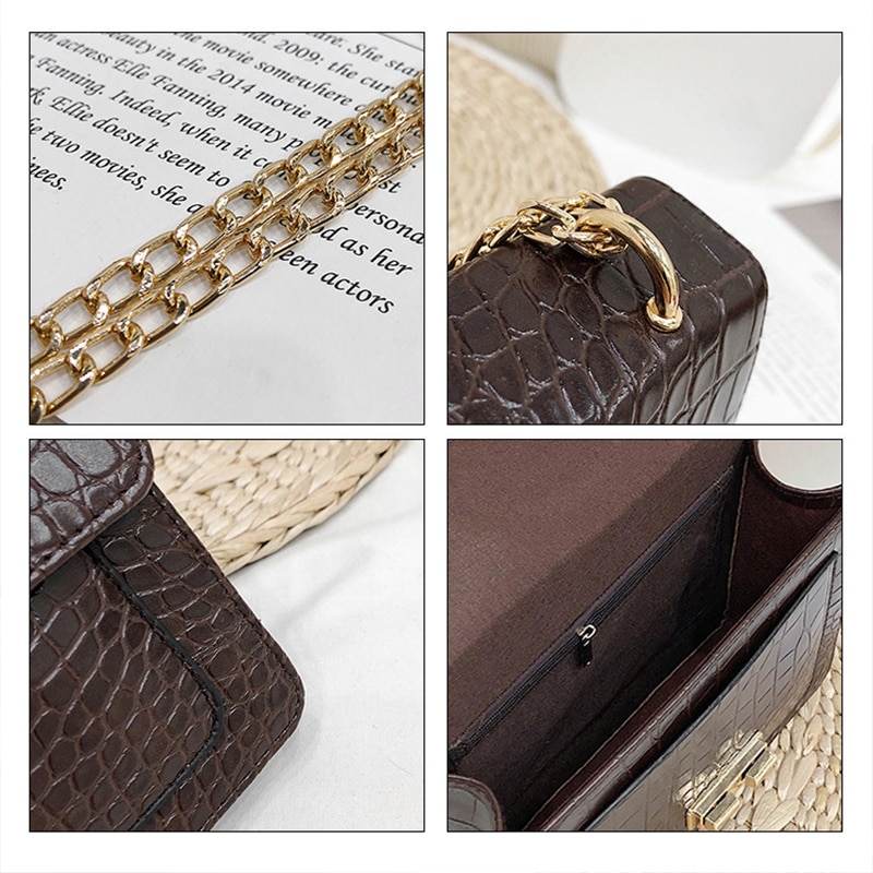 Retro Crocodile Pattern Shoulder Bags For Women PU Crossbody Bag Solid Color Small Square Bag Ladies Portable Handbags