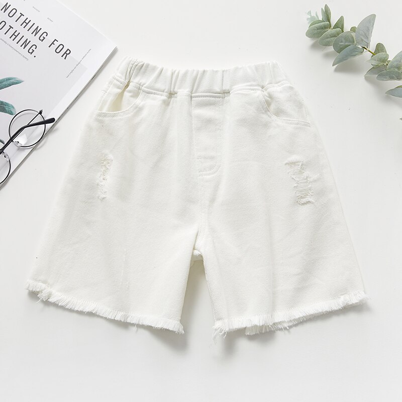 Kids Girl Denim Shorts Summer Bottoms Tassels Edge Flower Embroidery Breathable Elastic Waist Clothes