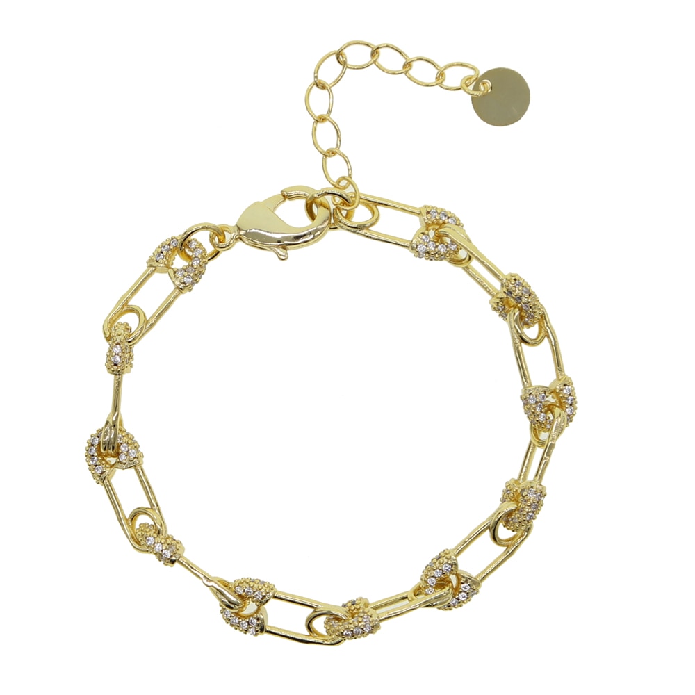 Gold silver color 5A sparking bling cz safety pin link chain bracelet for women 15+4cm extended