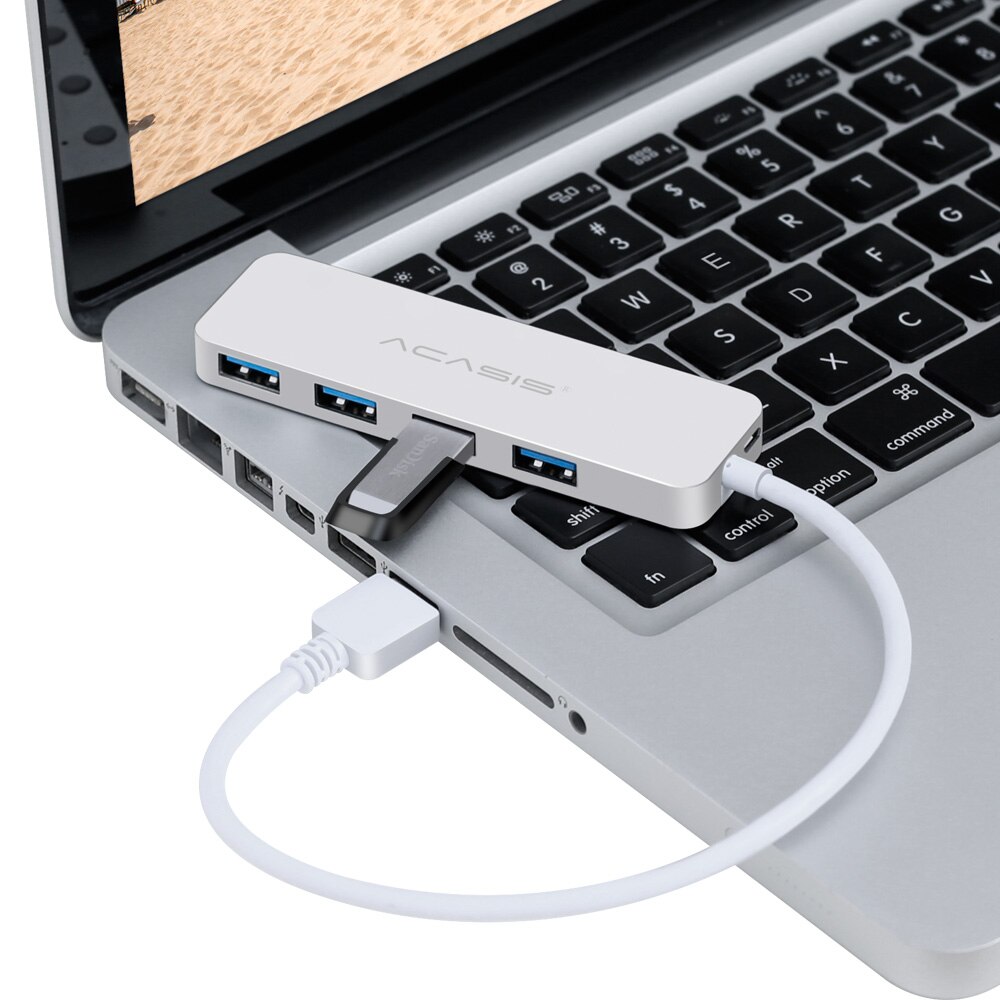 Acasis slim high speed usb 3.0 hub switch, externe 4 -poorts usb-splitter met laptop 4- poorts adapterhub - gray line 20cm