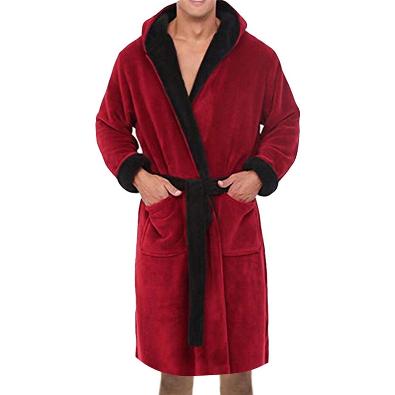 Feitong Mode 1Pcs Men'S Winter Polyester Verlengd Pluche Sjaal Badjas Home Kleding Lange Mouwen Effen Kleur Gewaad Jas