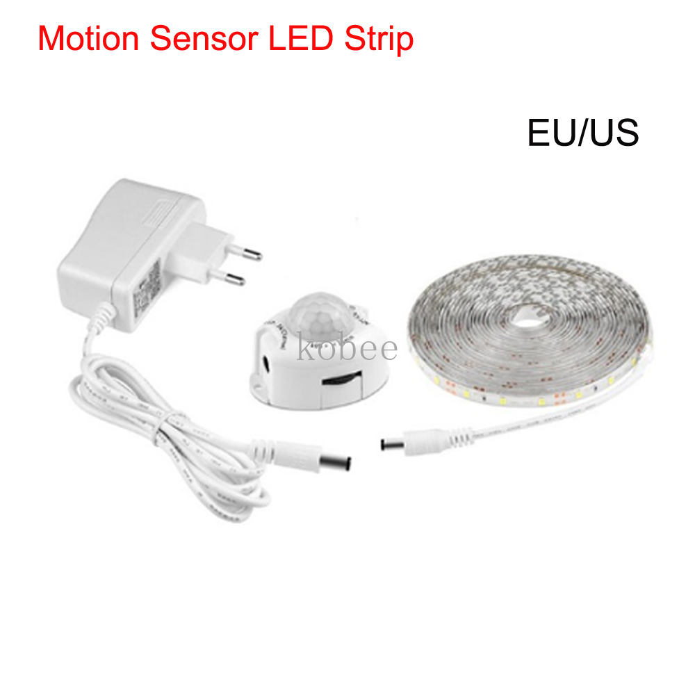 Lámpara LED con Sensor de movimiento para armario, lámpara de cama debajo del gabinete, luz nocturna, tira LED Flexible, cinta de 12V, 110V, 220V, fuente de alimentación de EE. UU. y UE