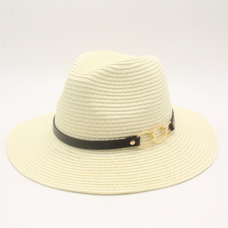 Seioum Brand Khaki Straw Hat Men Panama Caps Summer Style Sun Hat Beach Classic Male Hats And Caps: Milk white