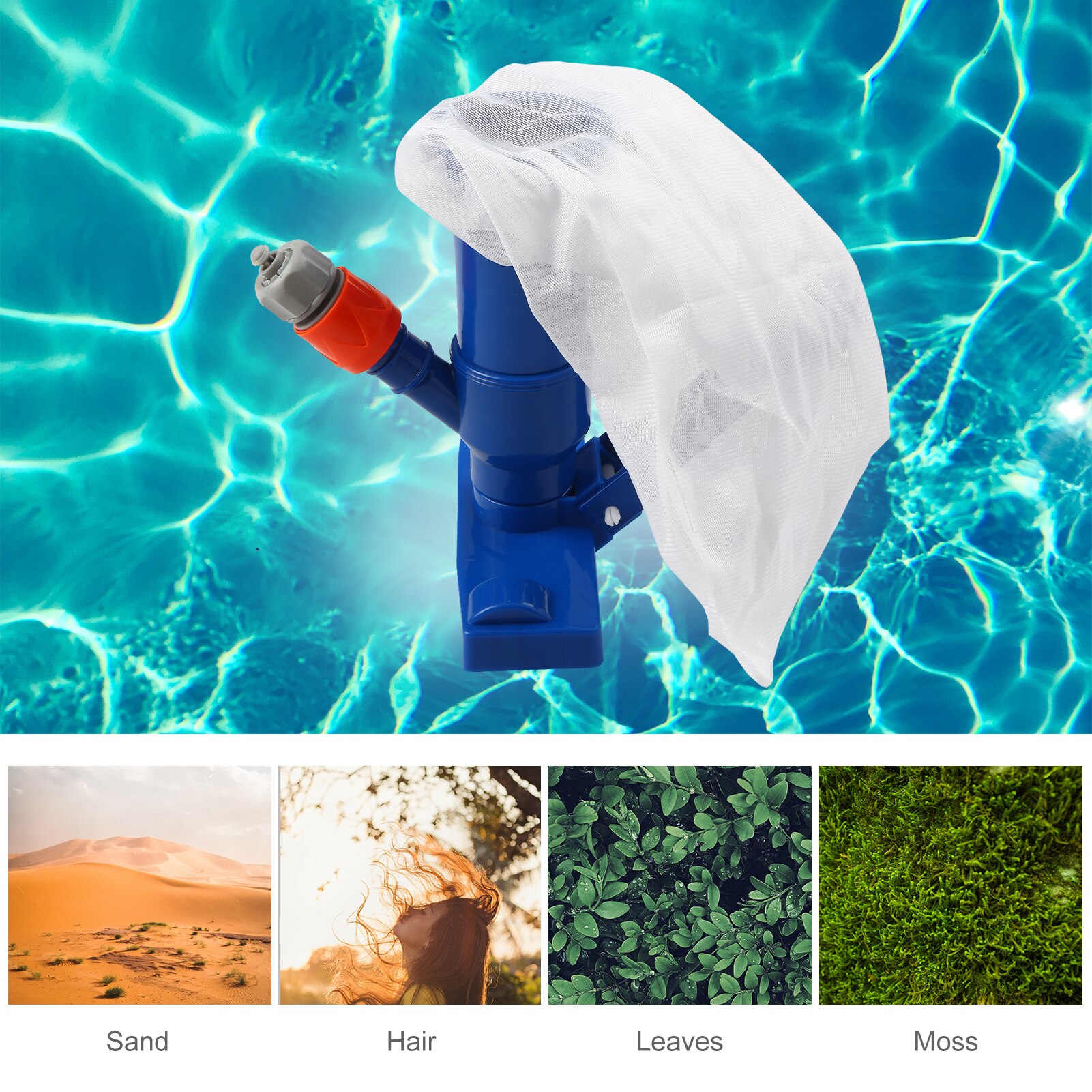 Pool Vacuum Jet Underwater Cleaner Brush with Clip Handle Drawstring Bag Cleaning Tools for Above Ground Inflatable Pool Spa