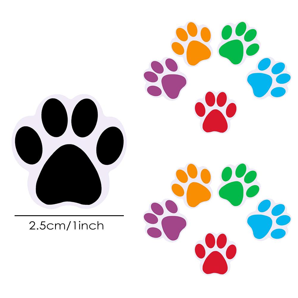 500 stk / rulle farverige pote print klistermærker hund pote etiketter klistermærker rød, orange, grøn, blå, lilla, sort til trapper klistermærke til børn