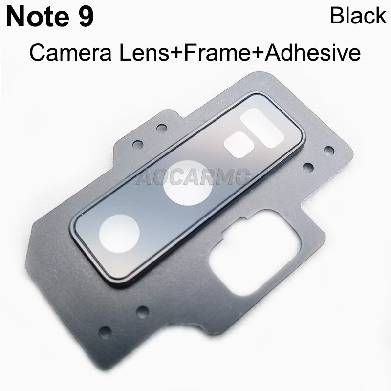 Aocarmo Rear Back Camera Lens Glass Ring Cover With Frame Adhesive For Samsung Galaxy Note 9 6.4" Replacement: With Frame Black