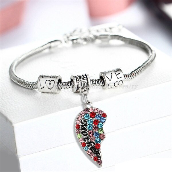 2PC Clear Color Red Pink Blue Crystal Rhinestone Heart Mother Daughter Bangle Bracelets Mom Mommy Girls Women Family Party: Color Mother