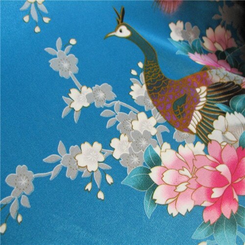 CF550 Light Blue Peacock Brocade Jacquard Fabric Traditional Chinese Wedding Cheongsam Qipao Fabric Mulberry Silk DIY Material: Default Title