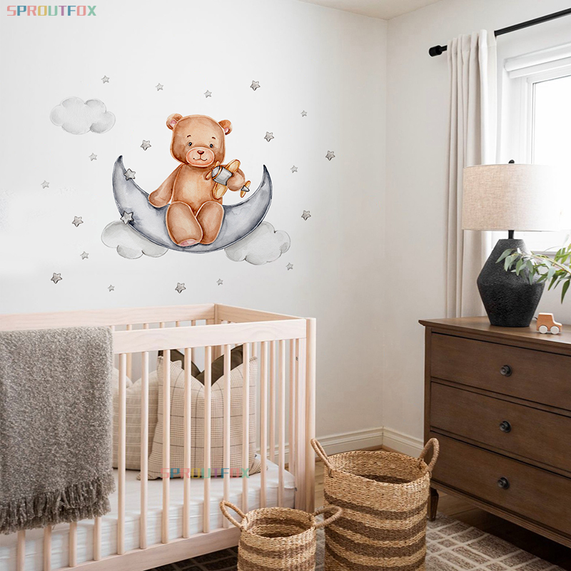 Dier Beer Patroon Muurstickers Voor Kinderen Kamers Pvc Muurstickers Kind Maan Muurstickers Voor Kinderkamer Behang