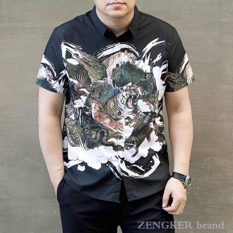 Bust 165 hip hop loose shirt plus size shirt extra large size men&#39;s 150kg extra large tide short sleeve shirt