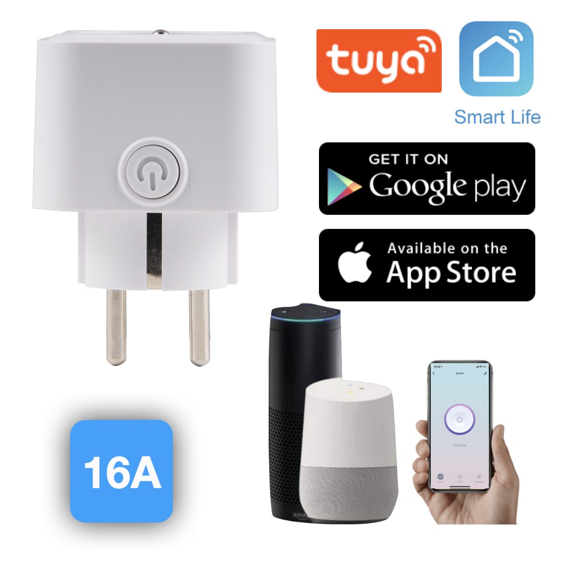 Smart Plug WiFi Socket EU 16A Timer Timing count down function Tuya Smart Life APP Control Works With Alexa Google Assistant